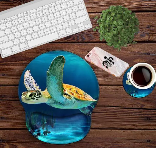 Alt view image 6 of 7 - Sea Turtle Mouse Pad with Wrist Support Ergonomic Gel Mousepad Wrist Rest for Carpal Tunnel Cute Mouse Mat for Laptop Office Work Women Men Kids with A Coaster