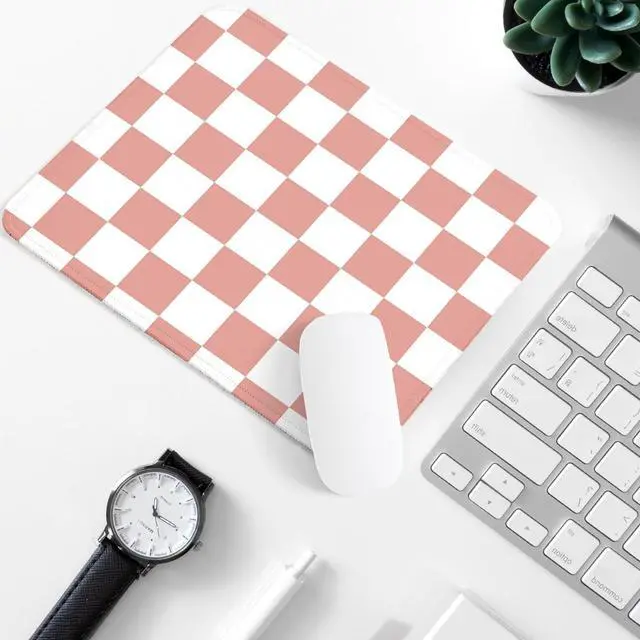 Alt view image 2 of 7 - Pink and White Checkered Square Mouse Pad Non-Slip Rubber Base Mouse Pad Home Office Decoration Desktop Accessory Laptop Mouse Pad for Office Laptops 9.4x7.8x0.12inch.
