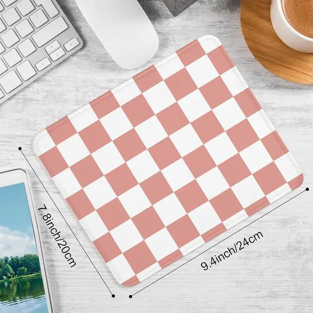 Alt view image 4 of 7 - Pink and White Checkered Square Mouse Pad Non-Slip Rubber Base Mouse Pad Home Office Decoration Desktop Accessory Laptop Mouse Pad for Office Laptops 9.4x7.8x0.12inch.