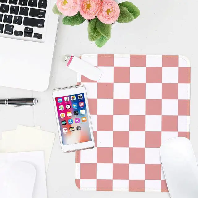 Alt view image 5 of 7 - Pink and White Checkered Square Mouse Pad Non-Slip Rubber Base Mouse Pad Home Office Decoration Desktop Accessory Laptop Mouse Pad for Office Laptops 9.4x7.8x0.12inch.