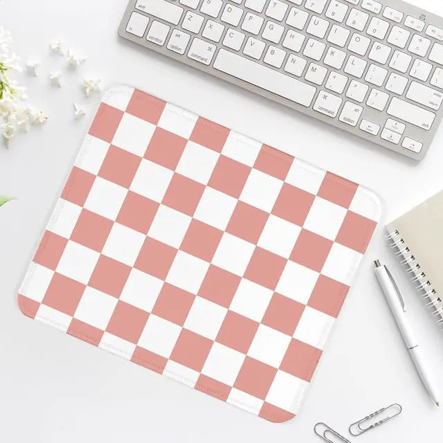 Alt view image 7 of 7 - Pink and White Checkered Square Mouse Pad Non-Slip Rubber Base Mouse Pad Home Office Decoration Desktop Accessory Laptop Mouse Pad for Office Laptops 9.4x7.8x0.12inch.