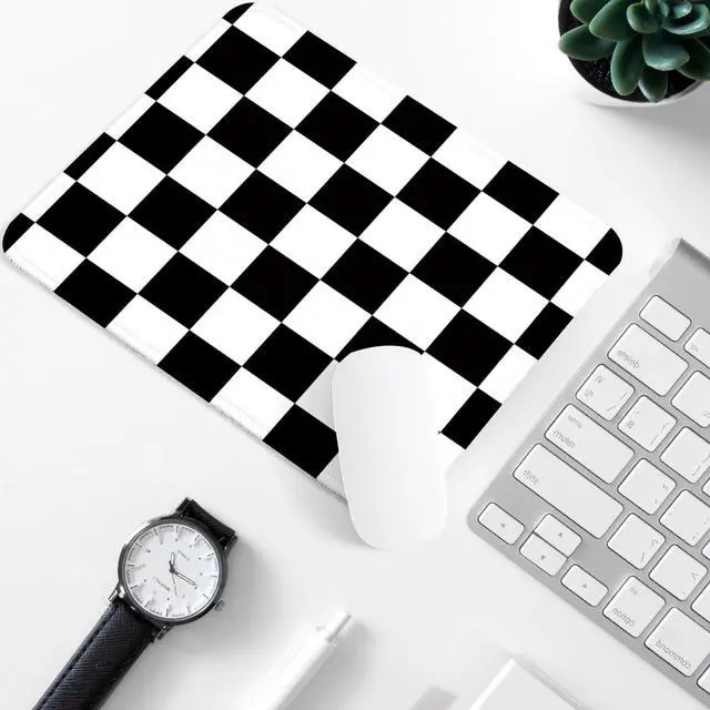 Alt view image 2 of 7 - Black and White Checkered Square Mouse Pad Non-Slip Rubber Base Mouse Pad Home Office Decoration Desktop Accessory Laptop Mouse Pad for Office Laptops 9.4x7.8x0.12in.
