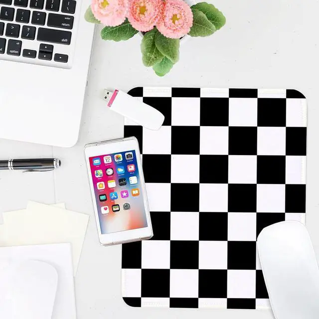 Alt view image 5 of 7 - Black and White Checkered Square Mouse Pad Non-Slip Rubber Base Mouse Pad Home Office Decoration Desktop Accessory Laptop Mouse Pad for Office Laptops 9.4x7.8x0.12in.