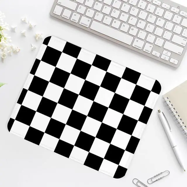 Alt view image 7 of 7 - Black and White Checkered Square Mouse Pad Non-Slip Rubber Base Mouse Pad Home Office Decoration Desktop Accessory Laptop Mouse Pad for Office Laptops 9.4x7.8x0.12in.