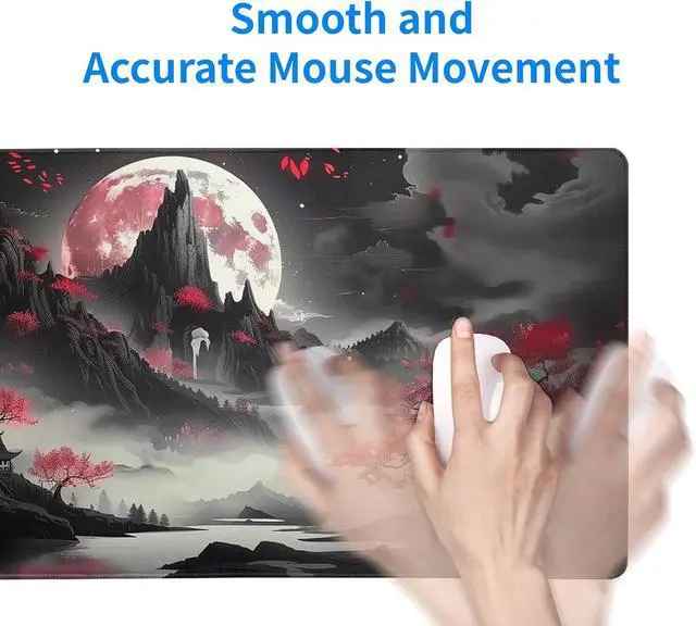 Alt view image 7 of 7 - Japanese Desk Mat Red Full Moon Desk Pad Black Riverside Large Mouse Pad Gaming Mousepad Extended XL Keyboard Pad 31.5 x 11.8 in Laptop Computer Mouse Keyboard Mat for Office Desk Decor