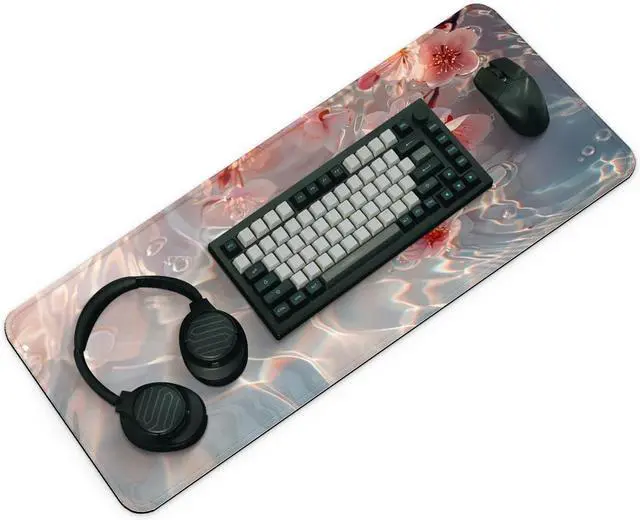 Alt view image 2 of 7 - Large Computer Mouse Pad with Non-Slip Base for Desktop Cute Gaming Mouse Mat with Stitched Edges Long Extended Anime Mousepad for Laptop 31.5 x 11.8 inches (Pink Cherry Blossoms)