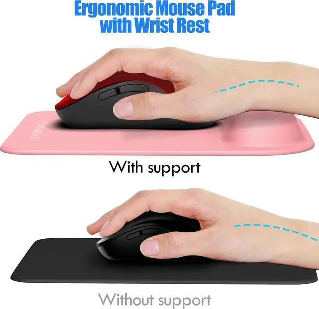 Alt view image 3 of 7 - Pink Ergonomic Mouse Pad with Wrist Rest Support Premium Memory Foam Cushioning for Pain Relief Non-Slip PU Base for Stable Smooth Control - Perfect for Laptop Computer and Home Office