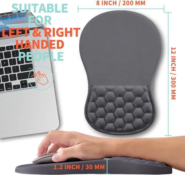 Alt view image 5 of 6 - Ergonomic Mouse Pad Wrist Support with Memory Foam Massage Bulge Carpal Tunnel Pain Relief Mousepad Wrist Rest for Mouse(12x8 inch Dark Grey)