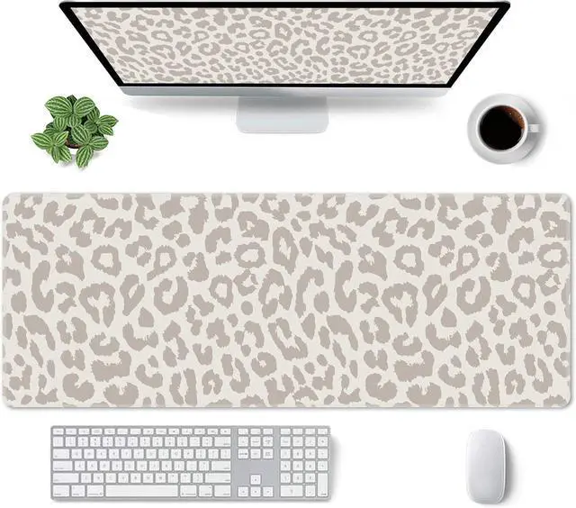 Alt view image 2 of 7 - Large Mouse Pad Gaming Mousepad XL Beige Leopard Print Desk Mat Mouse Pad Long 31.5x11.8 in Extended Big Cute Mousepad Waterproof Desk Pad with Non-Slip Base and Stitched Edges for Computer Keyboard