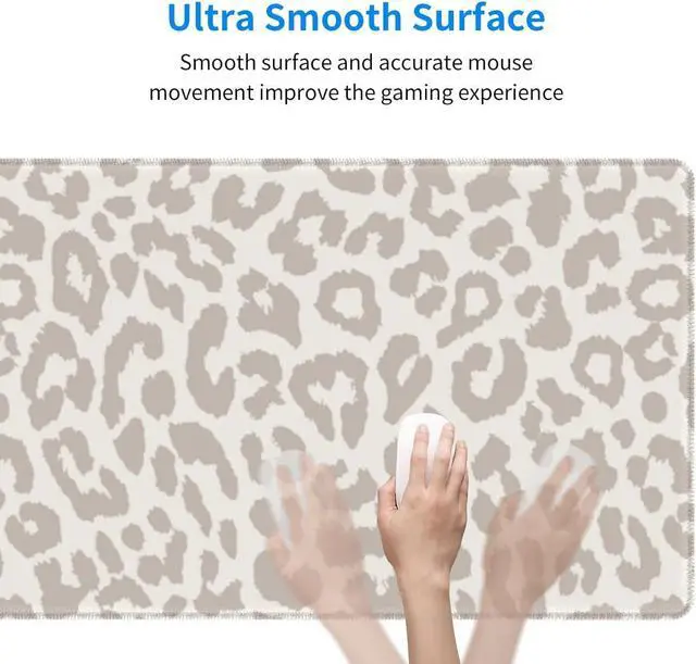 Alt view image 5 of 7 - Large Mouse Pad Gaming Mousepad XL Beige Leopard Print Desk Mat Mouse Pad Long 31.5x11.8 in Extended Big Cute Mousepad Waterproof Desk Pad with Non-Slip Base and Stitched Edges for Computer Keyboard