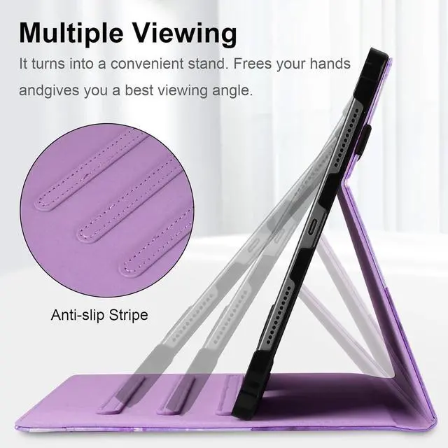 Alt view image 3 of 7 - Protective Case for iPad (A16) 11th Generation 11 Inch (2025) & iPad 10th Generation 10.9 Inch (2022) Multi-Angle Viewing Stand Cover with Pen Holder & Pocket for iPad 11 inch Marble Purple