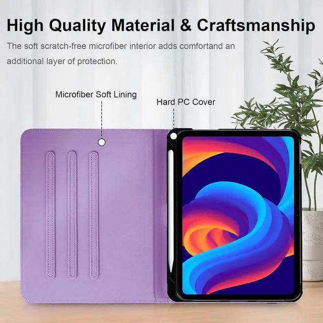 Alt view image 4 of 7 - Protective Case for iPad (A16) 11th Generation 11 Inch (2025) & iPad 10th Generation 10.9 Inch (2022) Multi-Angle Viewing Stand Cover with Pen Holder & Pocket for iPad 11 inch Marble Purple