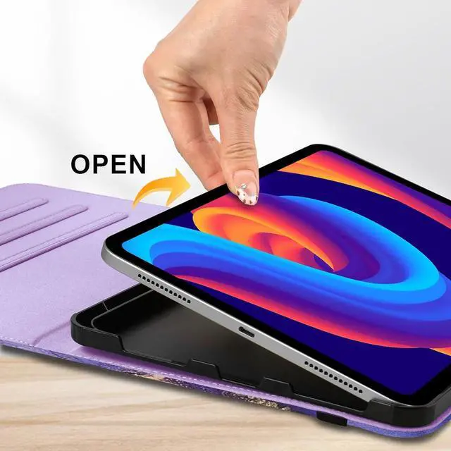 Alt view image 5 of 7 - Protective Case for iPad (A16) 11th Generation 11 Inch (2025) & iPad 10th Generation 10.9 Inch (2022) Multi-Angle Viewing Stand Cover with Pen Holder & Pocket for iPad 11 inch Marble Purple
