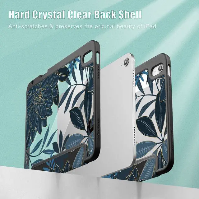 Alt view image 3 of 7 - Case for iPad 11 inch (A16 Chip) 2025 Generation 11th / iPad 10.9 inch 2022 10th Gen Buit in Pencil Holder with Shockproof Cover Clear Transparent Back Shell Auto Wake/Sleep Black Flower