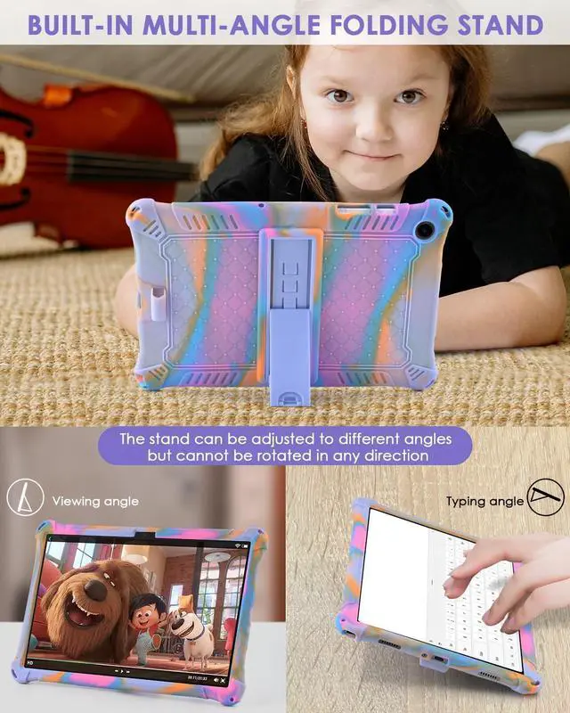 Alt view image 3 of 7 - Compatible with  Galaxy Tab A9 Plus Case 11 inch 2023 with Shoulder Strap & Stylus Pen Soft Silicone Multi-Angle Case for Galaxy Tab A9+ Tablet SM-X210/X216/X218 Rose Red & Purple