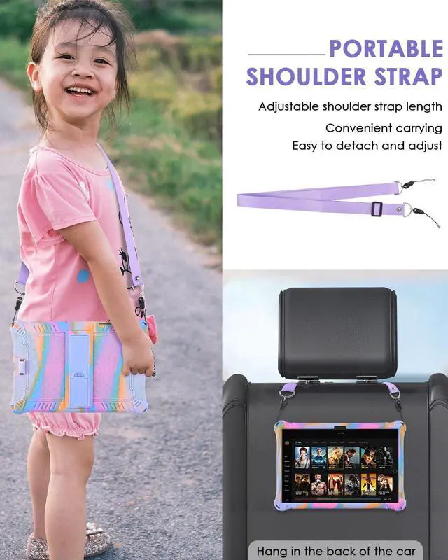 Alt view image 4 of 7 - Compatible with  Galaxy Tab A9 Plus Case 11 inch 2023 with Shoulder Strap & Stylus Pen Soft Silicone Multi-Angle Case for Galaxy Tab A9+ Tablet SM-X210/X216/X218 Rose Red & Purple