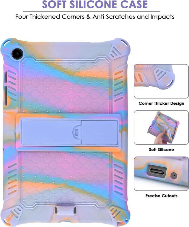 Alt view image 6 of 7 - Compatible with  Galaxy Tab A9 Plus Case 11 inch 2023 with Shoulder Strap & Stylus Pen Soft Silicone Multi-Angle Case for Galaxy Tab A9+ Tablet SM-X210/X216/X218 Rose Red & Purple