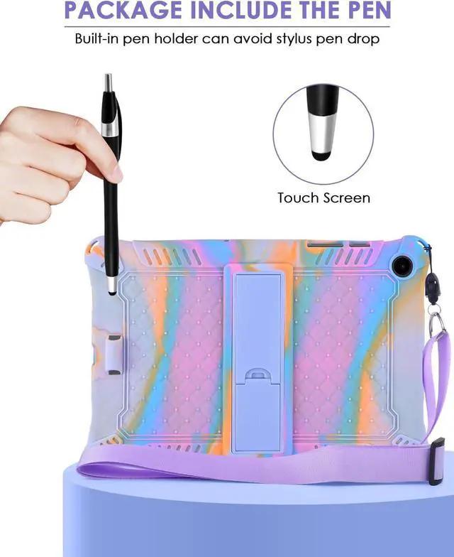 Alt view image 5 of 7 - Compatible with  Galaxy Tab A9 Plus Case 11 inch 2023 with Shoulder Strap & Stylus Pen Soft Silicone Multi-Angle Case for Galaxy Tab A9+ Tablet SM-X210/X216/X218 Rose Red & Purple