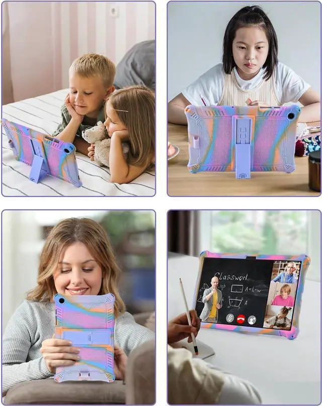 Alt view image 7 of 7 - Compatible with  Galaxy Tab A9 Plus Case 11 inch 2023 with Shoulder Strap & Stylus Pen Soft Silicone Multi-Angle Case for Galaxy Tab A9+ Tablet SM-X210/X216/X218 Rose Red & Purple