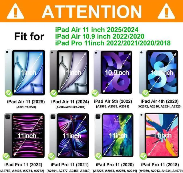 Alt view image 7 of 7 - BATYUE Case for iPad Air 11-inch M3 (2025) / M2 (2024), iPad Air 5th/4th 10.9 inch(2022/2020), iPad Pro 11" 4th/3rd/2nd/1st, Shockproof Cover with 360° Rotating Stand, Pencil Holder, Frozen