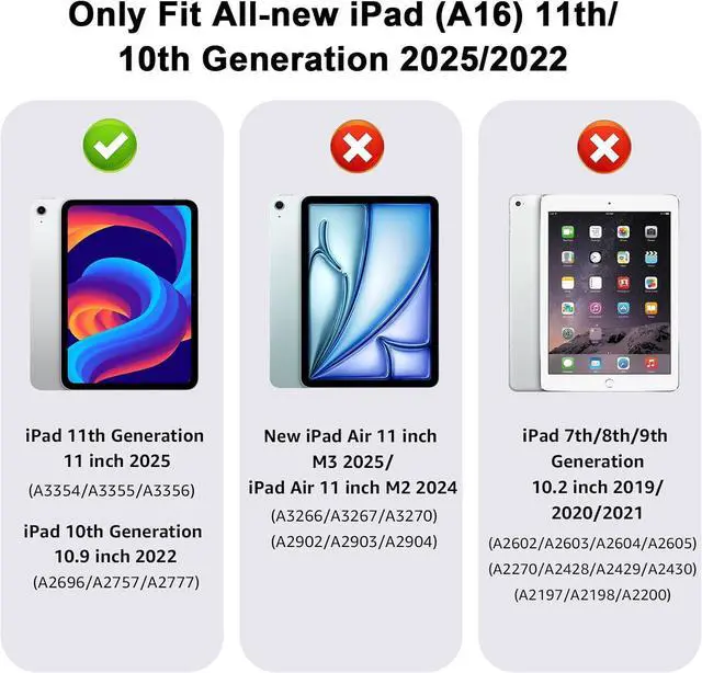 Alt view image 7 of 7 - Protective Case for iPad (A16) 11th Generation 11 Inch (2025) & iPad 10th Generation 10.9 Inch (2022) Multi-Angle Viewing Stand Cover with Pen Holder & Pocket for iPad 11 inch Marble Purple