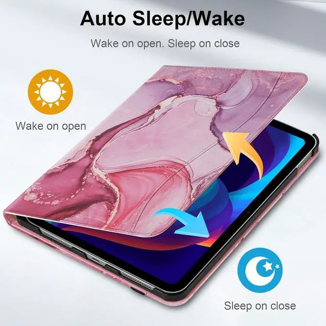 Alt view image 2 of 7 - Protective Case for iPad (A16) 11th Generation 11 Inch (2025) & iPad 10th Generation 10.9 Inch (2022) Multi-Angle Viewing Stand Cover with Pen Holder & Pocket for iPad 11 inch Marble Pink