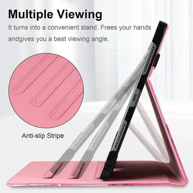 Alt view image 5 of 7 - Protective Case for iPad (A16) 11th Generation 11 Inch (2025) & iPad 10th Generation 10.9 Inch (2022) Multi-Angle Viewing Stand Cover with Pen Holder & Pocket for iPad 11 inch Marble Pink