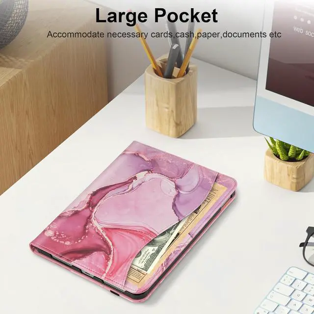 Alt view image 6 of 7 - Protective Case for iPad (A16) 11th Generation 11 Inch (2025) & iPad 10th Generation 10.9 Inch (2022) Multi-Angle Viewing Stand Cover with Pen Holder & Pocket for iPad 11 inch Marble Pink