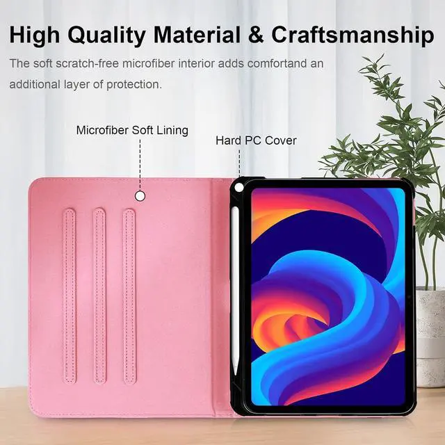 Alt view image 7 of 7 - Protective Case for iPad (A16) 11th Generation 11 Inch (2025) & iPad 10th Generation 10.9 Inch (2022) Multi-Angle Viewing Stand Cover with Pen Holder & Pocket for iPad 11 inch Marble Pink