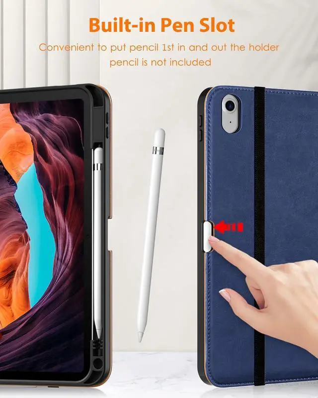 Alt view image 4 of 7 - for iPad (A16) 11th Generation Case 11 Inch 2025 iPad 10th Generation Case 10.9 Inch 2022 Premium Leather Business Folio Stand Cover with Pencil Holder - Auto Wake/Sleep Navy Blue
