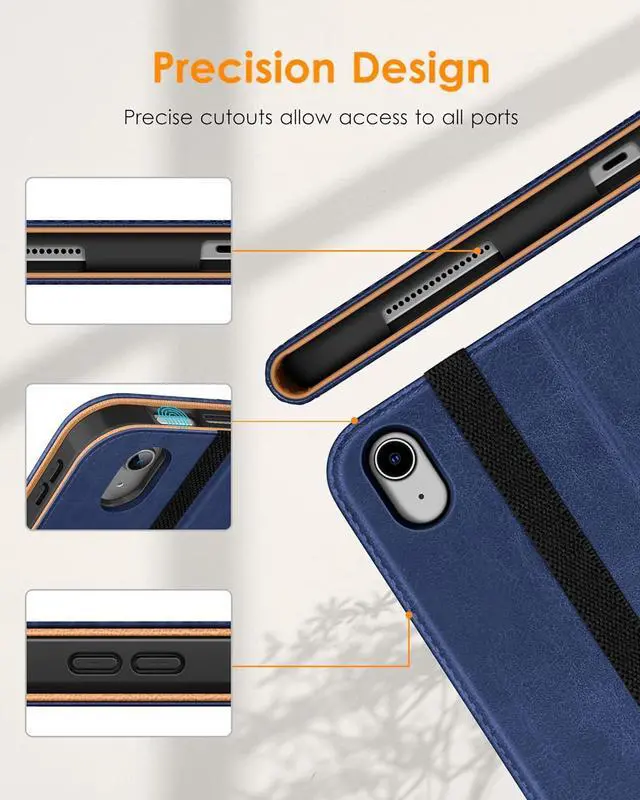 Alt view image 6 of 7 - for iPad (A16) 11th Generation Case 11 Inch 2025 iPad 10th Generation Case 10.9 Inch 2022 Premium Leather Business Folio Stand Cover with Pencil Holder - Auto Wake/Sleep Navy Blue
