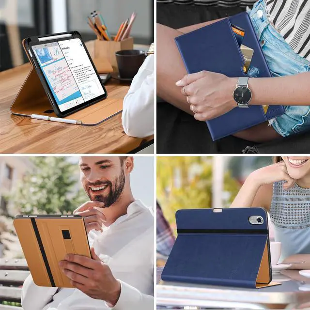 Alt view image 7 of 7 - for iPad (A16) 11th Generation Case 11 Inch 2025 iPad 10th Generation Case 10.9 Inch 2022 Premium Leather Business Folio Stand Cover with Pencil Holder - Auto Wake/Sleep Navy Blue