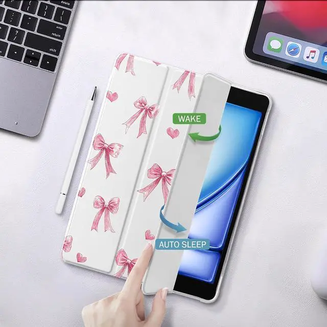Alt view image 3 of 7 - Cute Pink Bow Pad Case for iPad 10th/11th Generation Clear TPU Stand Back Cover with Pencil Holder for 10.9 Inch iPad 2022/2025 Auto Wake/Sleep Adjustable Protective Case