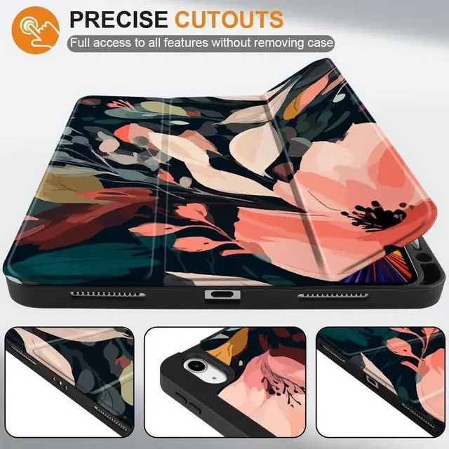 Alt view image 3 of 7 - Case for iPad 11th Generation 11 Inch 2025 (A16 Chip) & iPad 10th Generation 10.9 Inch 2022 with Pencil Holder-[Auto Wake/Sleep] Trifold Stand Soft TPU Protective Cover Painted Florals