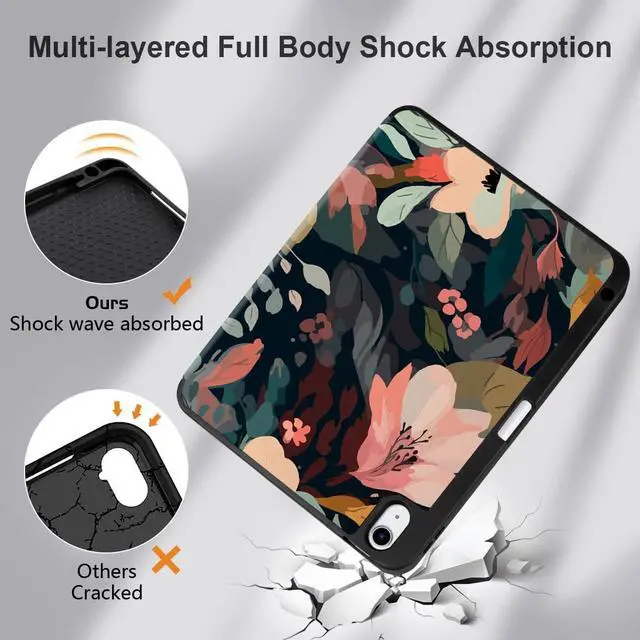 Alt view image 5 of 7 - Case for iPad 11th Generation 11 Inch 2025 (A16 Chip) & iPad 10th Generation 10.9 Inch 2022 with Pencil Holder-[Auto Wake/Sleep] Trifold Stand Soft TPU Protective Cover Painted Florals
