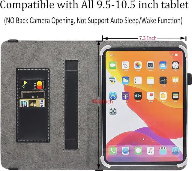 Alt view image 5 of 6 - Universal 10 Inch Tablet Case Universal 10.1 Inch Tablet Case Protective Folio Stand Android Case for 9.6-10.5 Inch Tablet with Hand Strap and Cards Slots Black