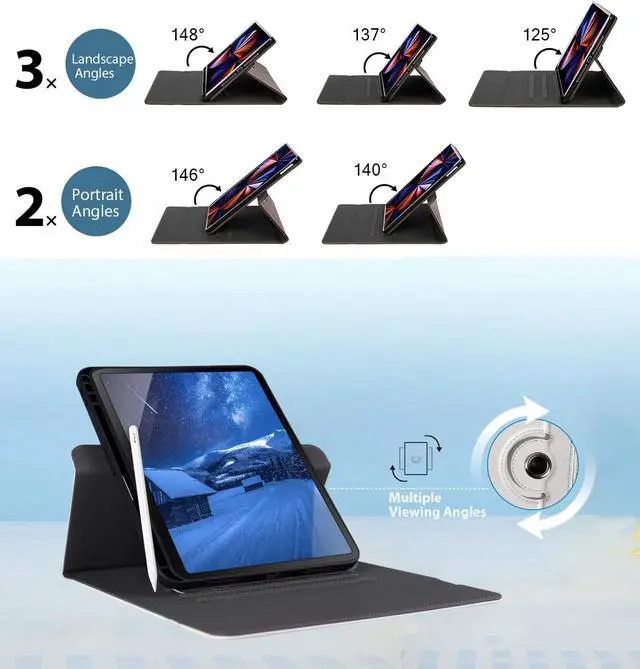 Alt view image 3 of 7 - Rotating Case for iPad Air 6th/5th/4th Generation (2024/2022/2020) iPad Case with Pencil Holder - 360 Degree Rotating Multi-Angle Viewing Stand Cover with Auto Sleep/Wake -Starry Night