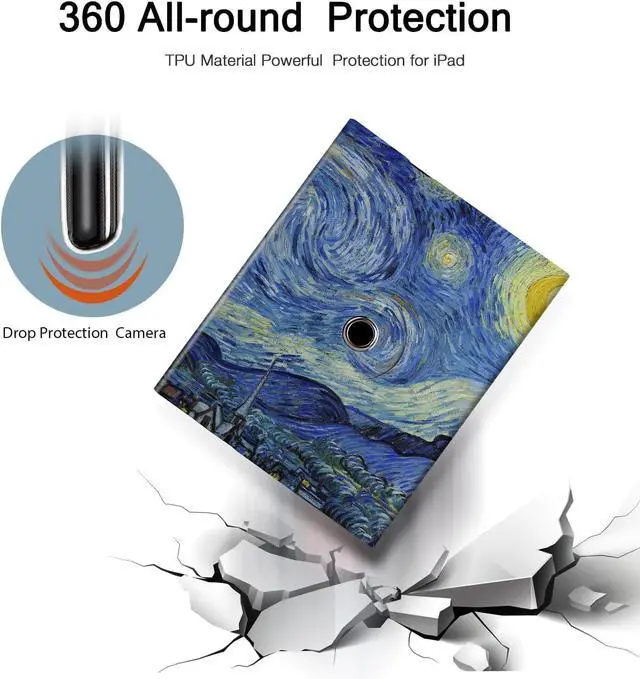 Alt view image 6 of 7 - Rotating Case for iPad Air 6th/5th/4th Generation (2024/2022/2020) iPad Case with Pencil Holder - 360 Degree Rotating Multi-Angle Viewing Stand Cover with Auto Sleep/Wake -Starry Night