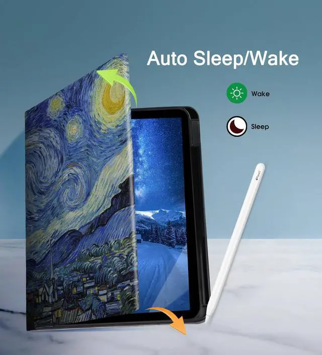 Alt view image 5 of 7 - Rotating Case for iPad Air 6th/5th/4th Generation (2024/2022/2020) iPad Case with Pencil Holder - 360 Degree Rotating Multi-Angle Viewing Stand Cover with Auto Sleep/Wake -Starry Night