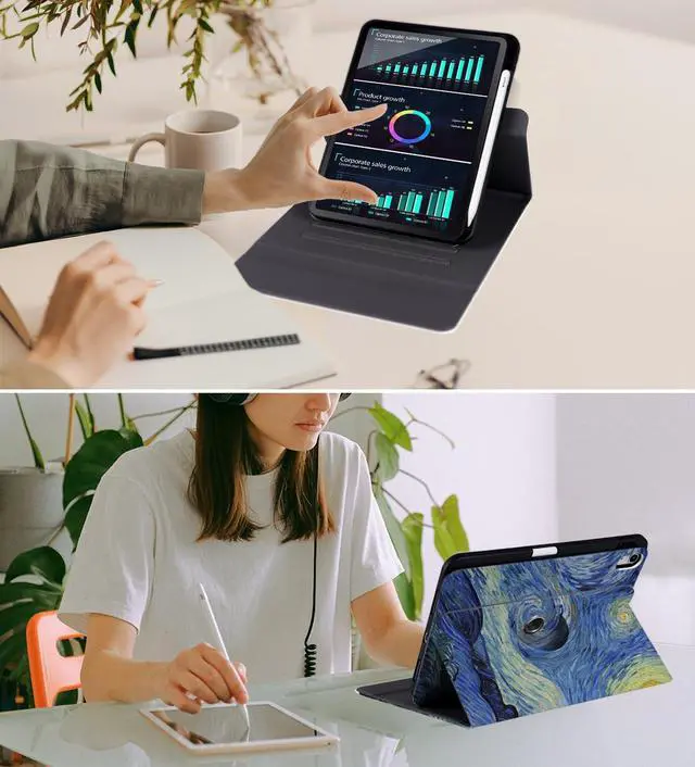 Alt view image 7 of 7 - Rotating Case for iPad Air 6th/5th/4th Generation (2024/2022/2020) iPad Case with Pencil Holder - 360 Degree Rotating Multi-Angle Viewing Stand Cover with Auto Sleep/Wake -Starry Night