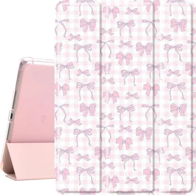 Main image of Cute Kawaii Pink Bows Pad Case for 10.9 Inch iPad 2022/2025(iPad 10th/11th Gen) Clear TPU Smart Stand Back Cover with Pencil Holder Auto Wake/Sleep Case for Women Girls