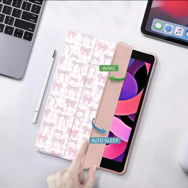 Alt view image 4 of 7 - Cute Kawaii Pink Bows Pad Case for 10.9 Inch iPad 2022/2025(iPad 10th/11th Gen) Clear TPU Smart Stand Back Cover with Pencil Holder Auto Wake/Sleep Case for Women Girls