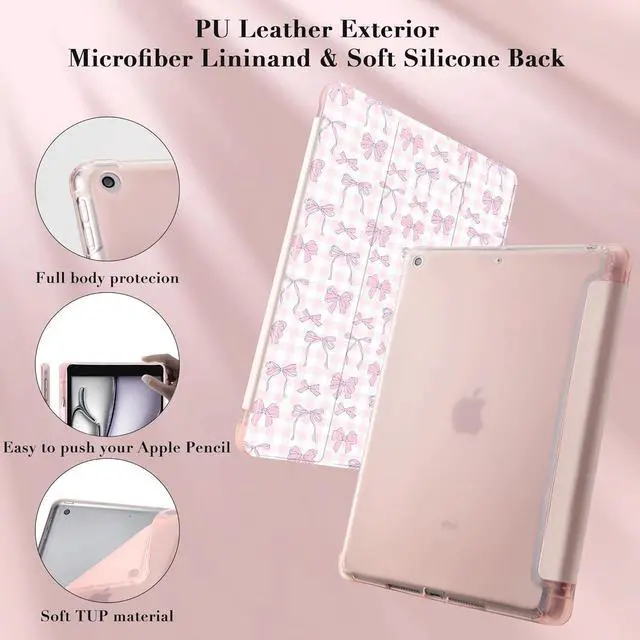 Alt view image 5 of 7 - Cute Kawaii Pink Bows Pad Case for 10.9 Inch iPad 2022/2025(iPad 10th/11th Gen) Clear TPU Smart Stand Back Cover with Pencil Holder Auto Wake/Sleep Case for Women Girls