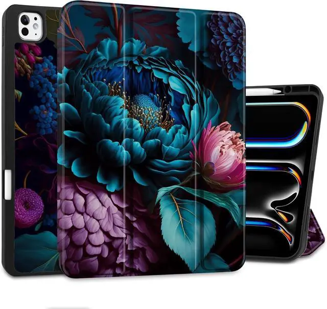 Main image of Case for M4 iPad Pro 13 inch Case 2024 Tablet Cover with Trifold Stand + Pencil Holder + Auto Wake/Sleep + Soft TPU Back Cover for Kids Beautiful Fantasy Flower