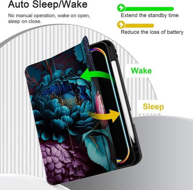 Alt view image 4 of 7 - Case for M4 iPad Pro 13 inch Case 2024 Tablet Cover with Trifold Stand + Pencil Holder + Auto Wake/Sleep + Soft TPU Back Cover for Kids Beautiful Fantasy Flower