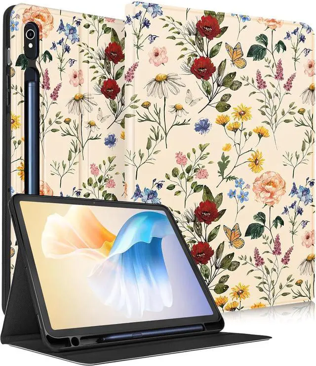 Main image of for  Galaxy Tab S10 Fe/S9 Fe Case - Tab S9 Case for Women Girls Cute Unique Design Girly Kawaii Flower Floral Pretty Folio Tablet Cover with Pencil Holder