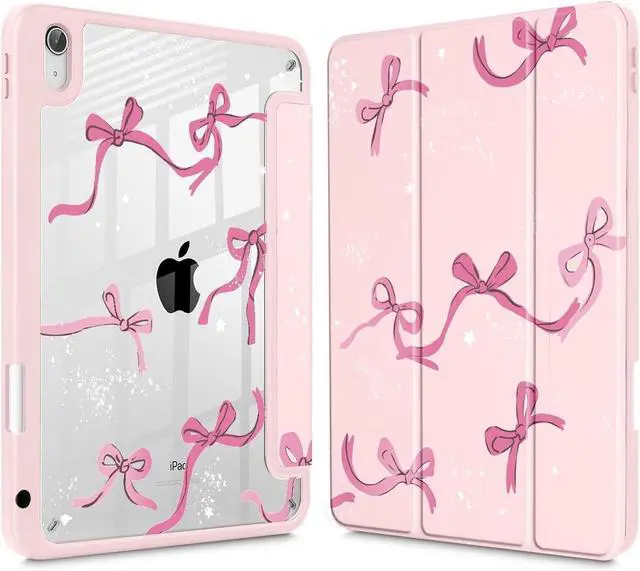 Main image of Case for iPad Air 13 (M3 2025 / M2 2024) Buit in Pencil Holder with TPU Protection Shockproof Cover Clear Transparent Back Trifold Stand-Auto Wake/Sleep Tablet Case Bow-Pink