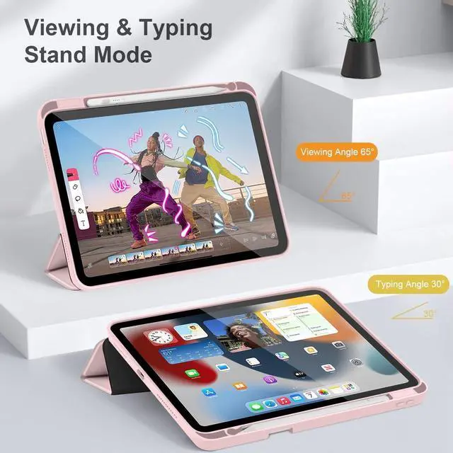 Alt view image 7 of 7 - Case for iPad Air 13 (M3 2025 / M2 2024) Buit in Pencil Holder with TPU Protection Shockproof Cover Clear Transparent Back Trifold Stand-Auto Wake/Sleep Tablet Case Bow-Pink