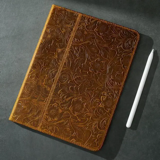 Alt view image 4 of 7 - Leather Case for iPad Air 11 Inch M3 2025/ M2 2024 iPad Air 10.9 Inch Case 5th/4th Generation 2022/2020 Top Grain Leather Cover with Pencil Holder Auto Sleep/Wake Pattern-Brown