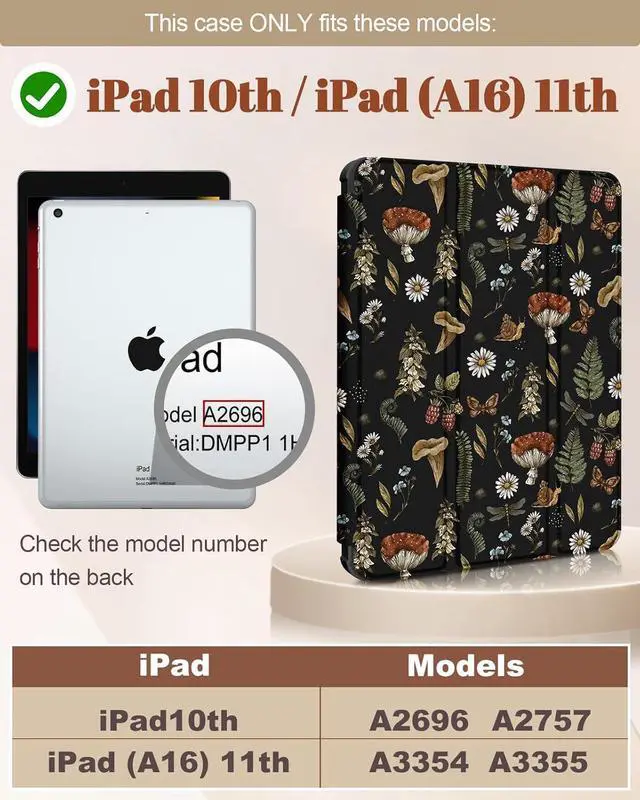 Alt view image 2 of 6 - for iPad A16 Case/10th Generation Case - 10.9 Inch 2022 Trifold Tablet Case with Pen Holder for Women Girly Cute Aesthetic Auto Wake/Sleep Funda for iPad 11 Inch 2025 Mogu Plants